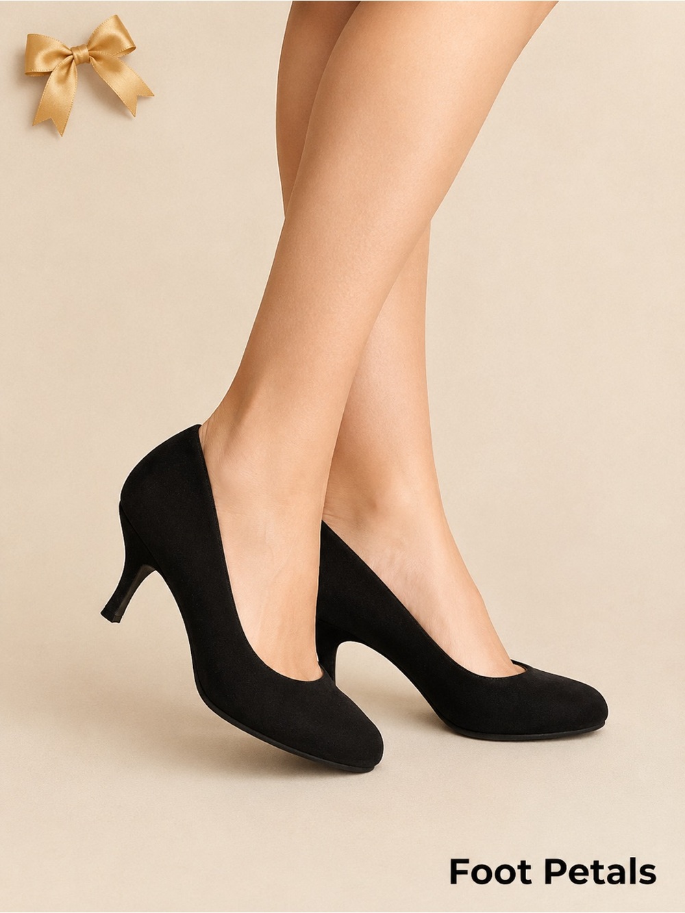 Foot Petals Black Suede Kitten Heel Pumps Size 9.5M